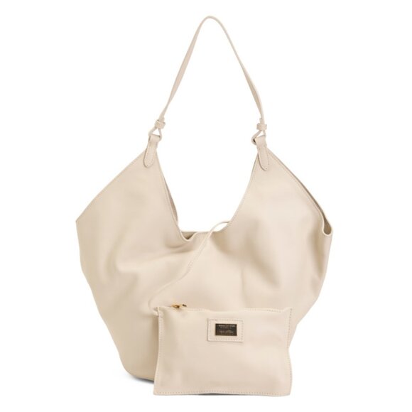 VIOLA CASTELLANI MILK Made In Italy Leather Hobo With Oval Bottom